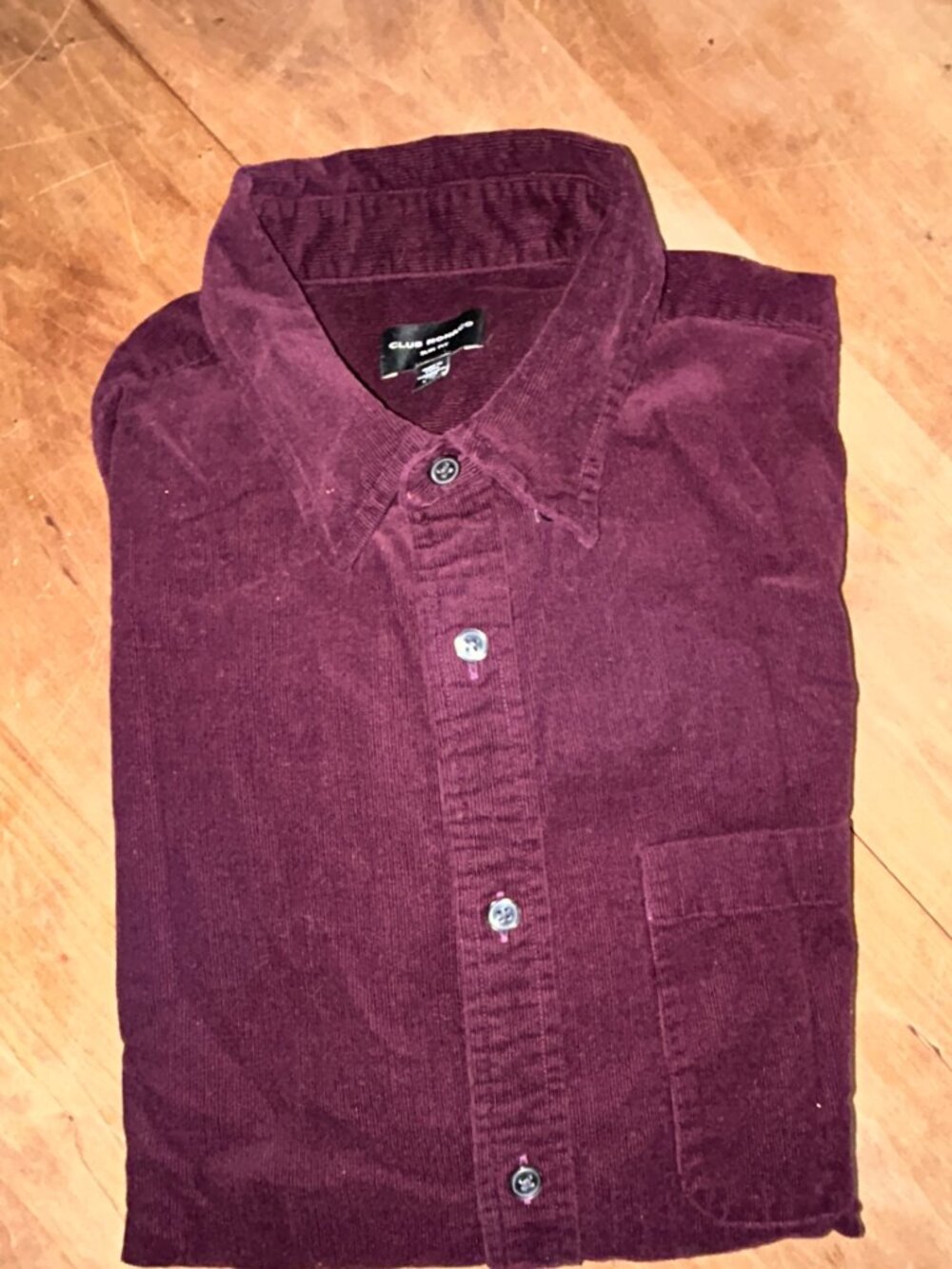 Club Monaco Slim Fit Men's Corduroy Shirt, Large, Button Down, Burgundy